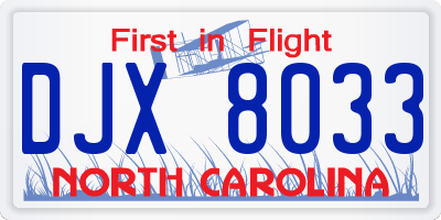 NC license plate DJX8033