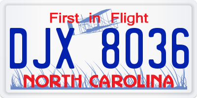 NC license plate DJX8036
