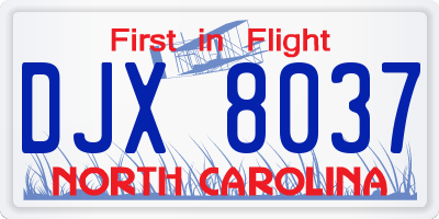 NC license plate DJX8037