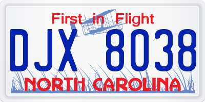 NC license plate DJX8038
