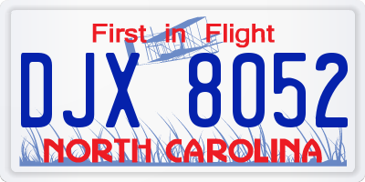 NC license plate DJX8052