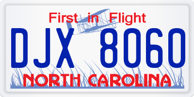NC license plate DJX8060