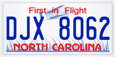 NC license plate DJX8062