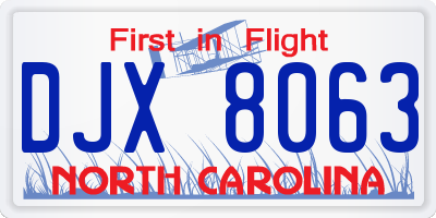 NC license plate DJX8063