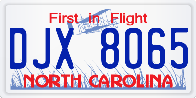 NC license plate DJX8065