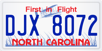 NC license plate DJX8072