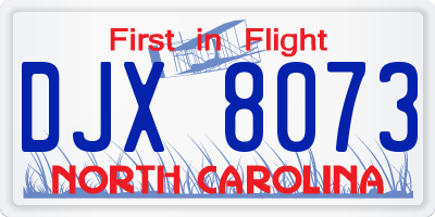NC license plate DJX8073
