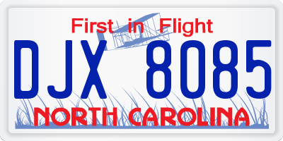 NC license plate DJX8085
