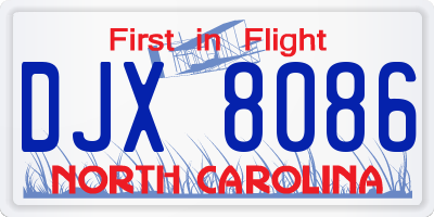 NC license plate DJX8086