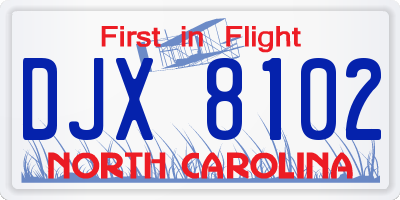 NC license plate DJX8102