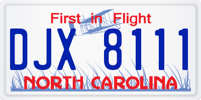 NC license plate DJX8111