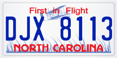 NC license plate DJX8113