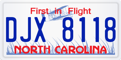 NC license plate DJX8118