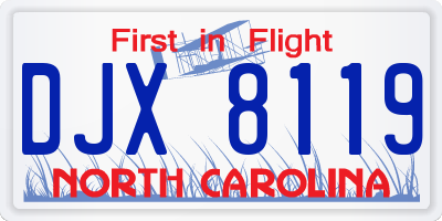 NC license plate DJX8119