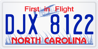 NC license plate DJX8122