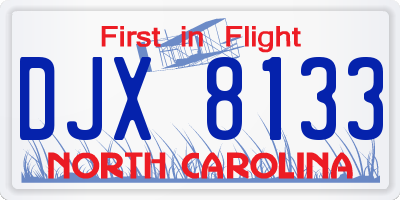 NC license plate DJX8133