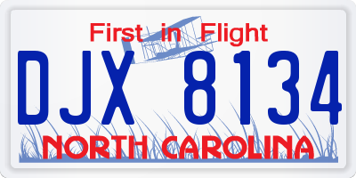 NC license plate DJX8134