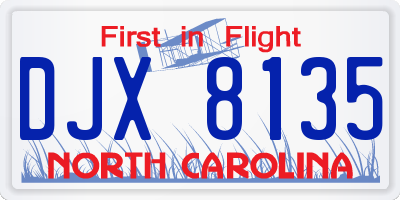 NC license plate DJX8135