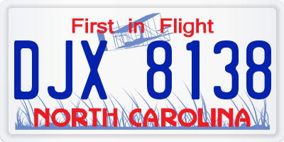 NC license plate DJX8138