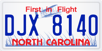 NC license plate DJX8140
