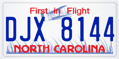 NC license plate DJX8144