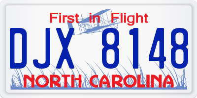 NC license plate DJX8148