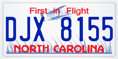 NC license plate DJX8155