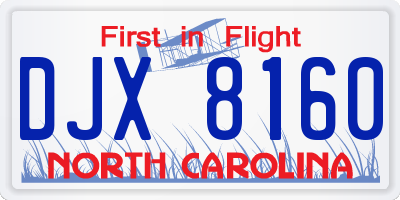 NC license plate DJX8160