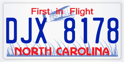 NC license plate DJX8178