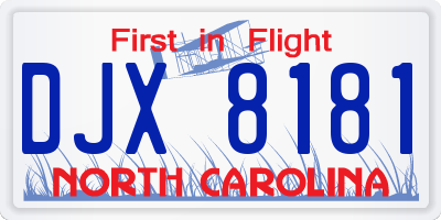 NC license plate DJX8181