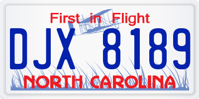 NC license plate DJX8189