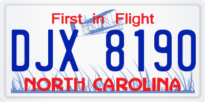 NC license plate DJX8190