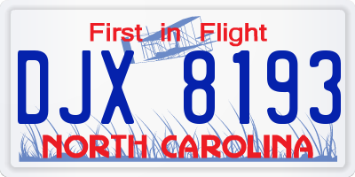 NC license plate DJX8193