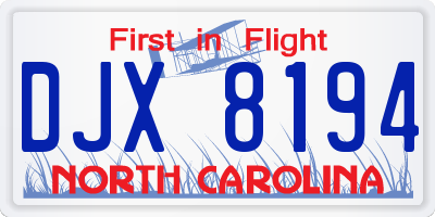 NC license plate DJX8194
