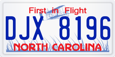 NC license plate DJX8196