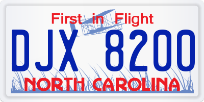 NC license plate DJX8200