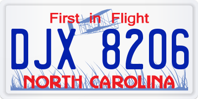 NC license plate DJX8206
