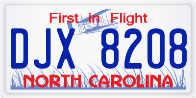 NC license plate DJX8208