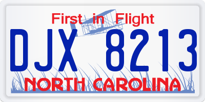 NC license plate DJX8213