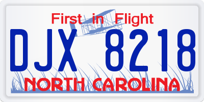 NC license plate DJX8218