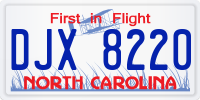 NC license plate DJX8220