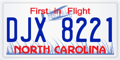 NC license plate DJX8221