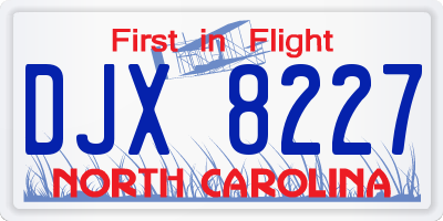 NC license plate DJX8227