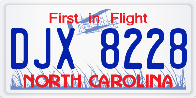 NC license plate DJX8228
