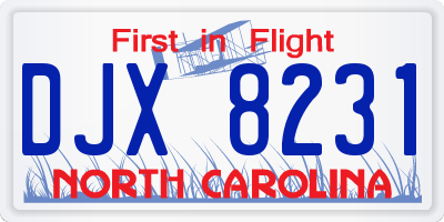 NC license plate DJX8231