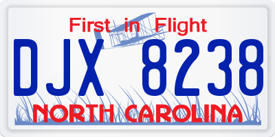 NC license plate DJX8238