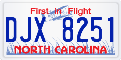 NC license plate DJX8251