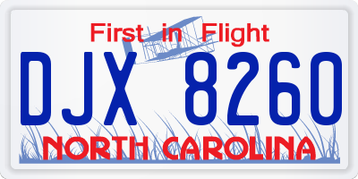 NC license plate DJX8260