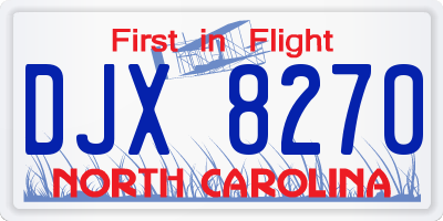 NC license plate DJX8270