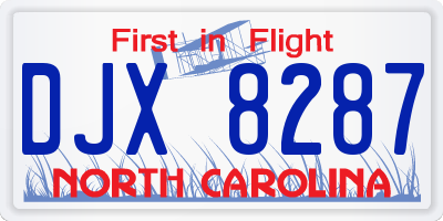 NC license plate DJX8287